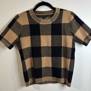 English factory Tan and Black Checkered Short Sleeve top